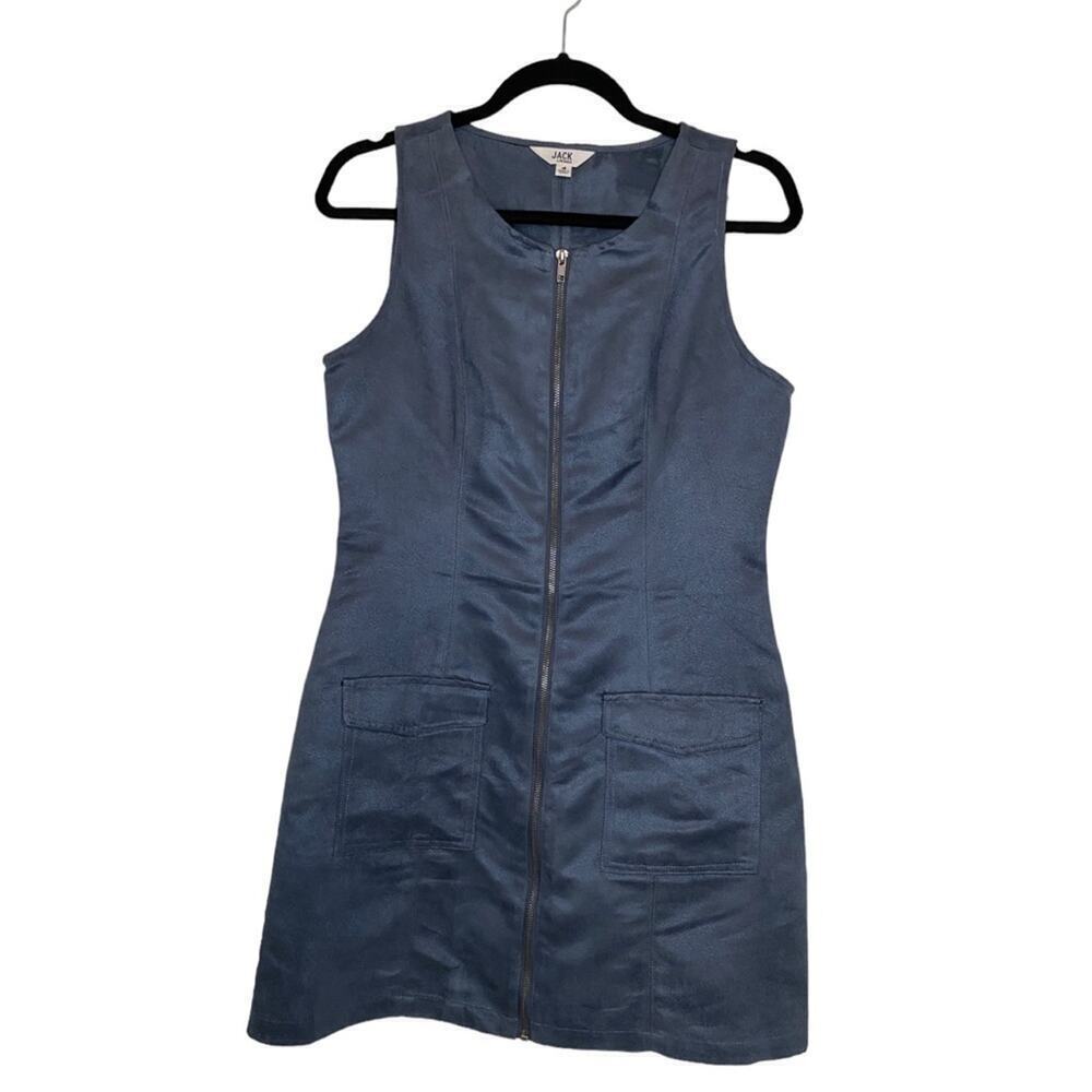 Jack by BB Dakota Blue Suede Zip Up Mini Shift Dress Sleeveless Pockets Crewneck